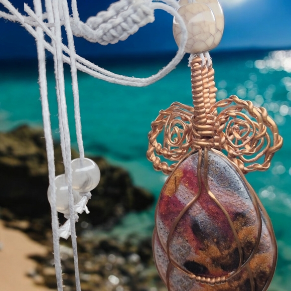 Metallic mult-color copper wire wrapped Teardrop OOAK handmade Necklace - Picture 3 of 5